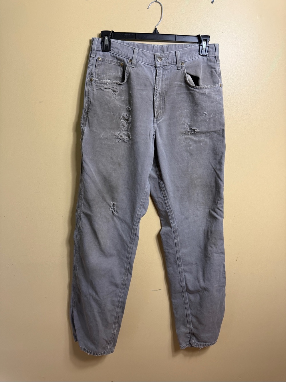 VNT Y2K Carhartt B159 CHR Distressed Canvas Carpenter Pants 33x36 Grey work worn